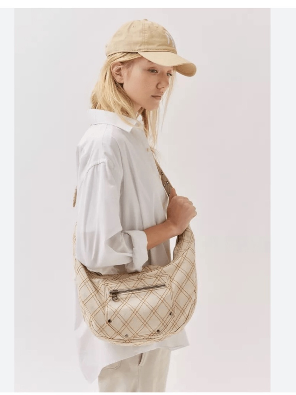 Urban Outfitters UO Darci Denim Beige Plaid Hobo Shoulder Bag Tote